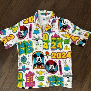 Disney Parks 4 Parks Figment Mickey Icons 2024 Button Down Shirt Neon - Medium